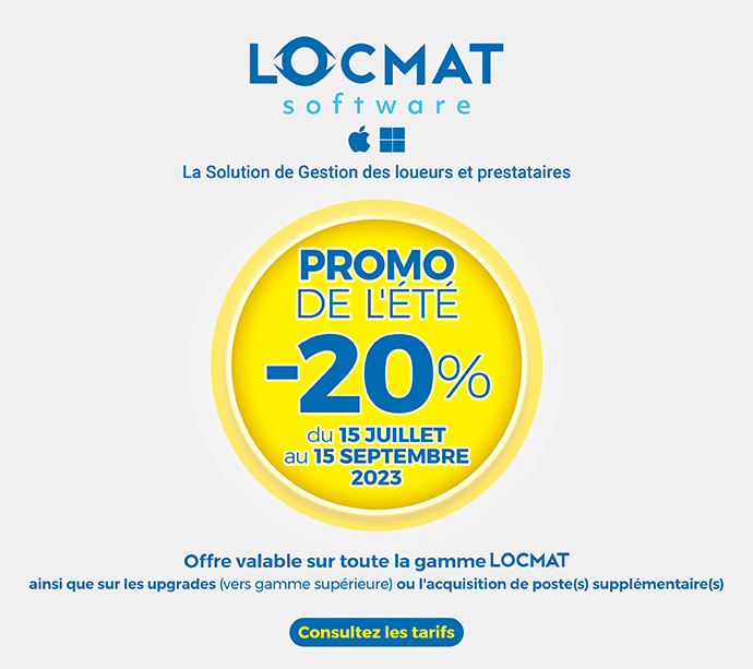 Promo été LOCMAT : -20% du15/07/23 au 15/09/232