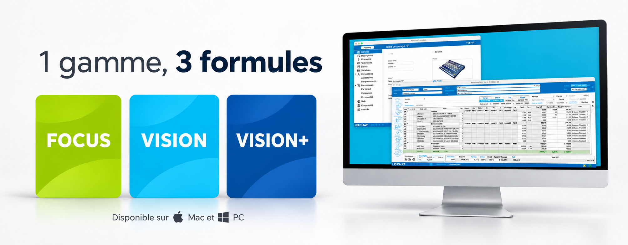 Locmat : trois formules Focus, Vision et Vision+, disponibles sur Mac et PC